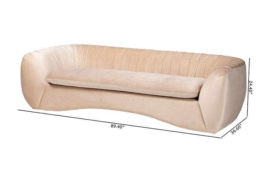 Baxton Studio Adanna Glam and Luxe Champagne Beige Velvet Fabric Sofa FredCo