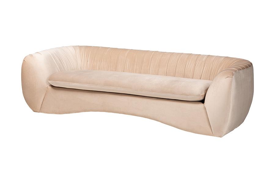 Baxton Studio Adanna Glam and Luxe Champagne Beige Velvet Fabric Sofa FredCo