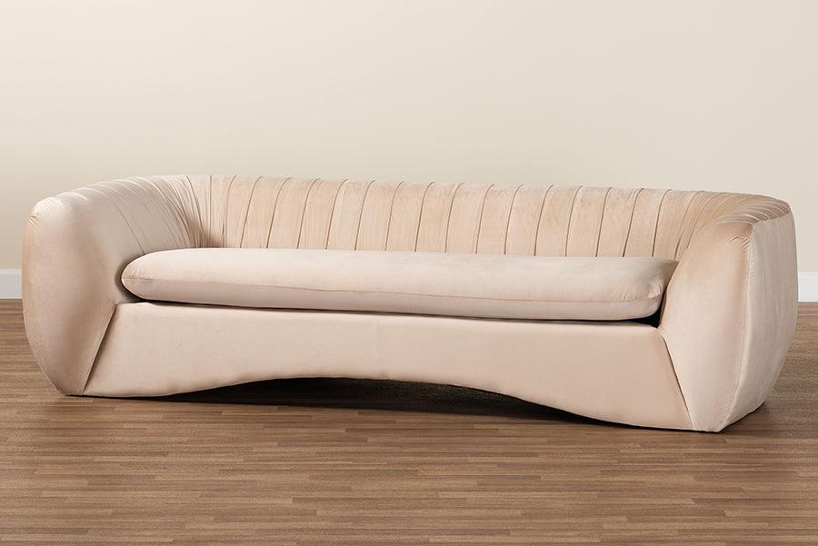 Baxton Studio Adanna Glam and Luxe Champagne Beige Velvet Fabric Sofa FredCo