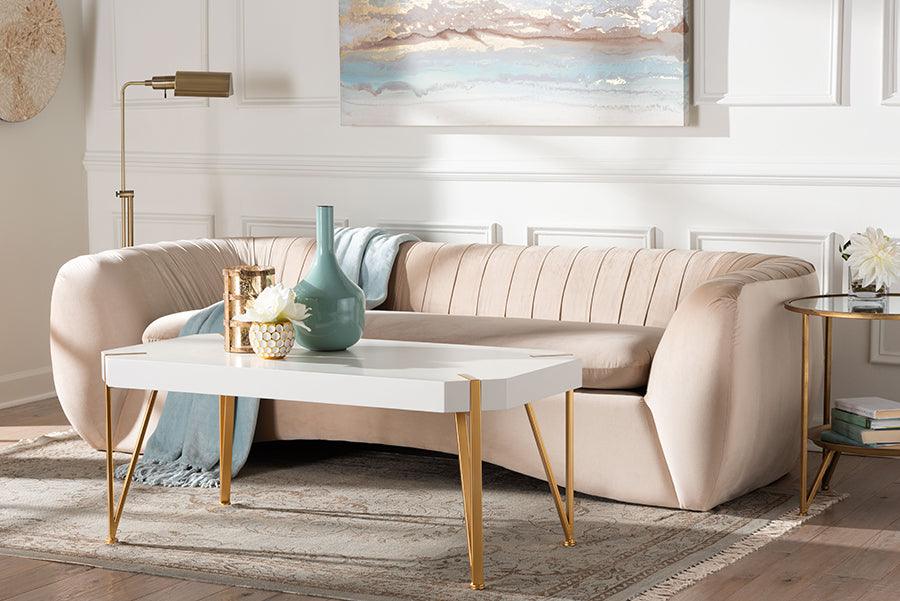 Baxton Studio Adanna Glam and Luxe Champagne Beige Velvet Fabric Sofa FredCo
