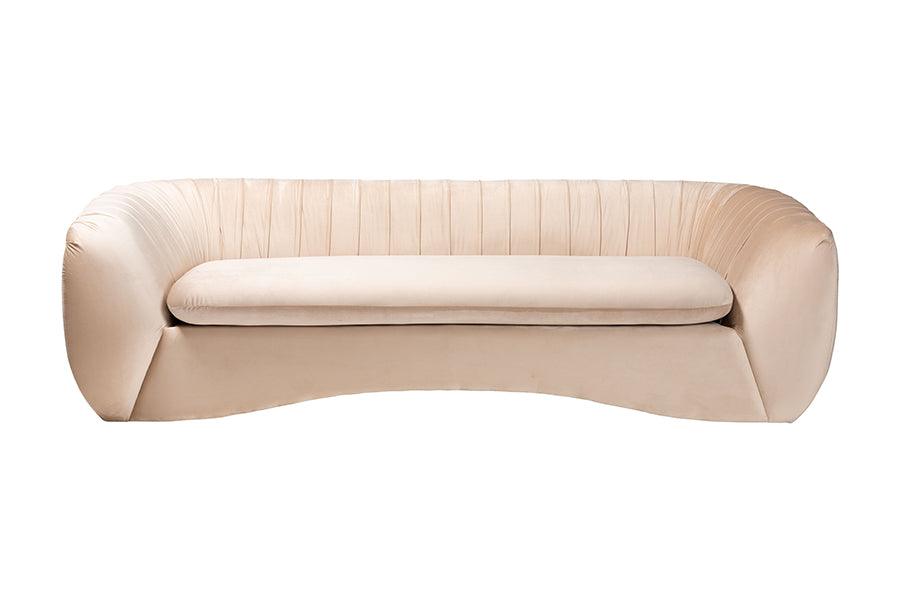 Baxton Studio Adanna Glam and Luxe Champagne Beige Velvet Fabric Sofa FredCo