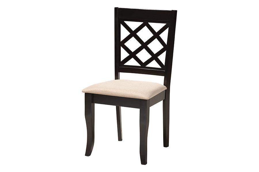 Baxton Studio Adina Modern Sand Fabric and Dark Brown Wood 5-Piece Dining Set FredCo