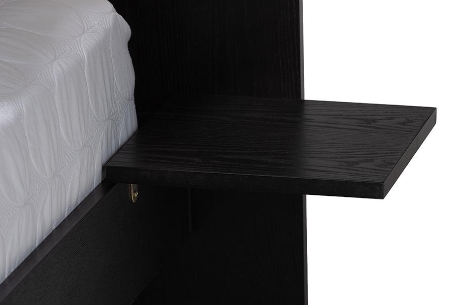Baxton Studio Adriano Transitional Beige Fabric and Black Wood Queen Size Bed with Built-In Side Tables FredCo