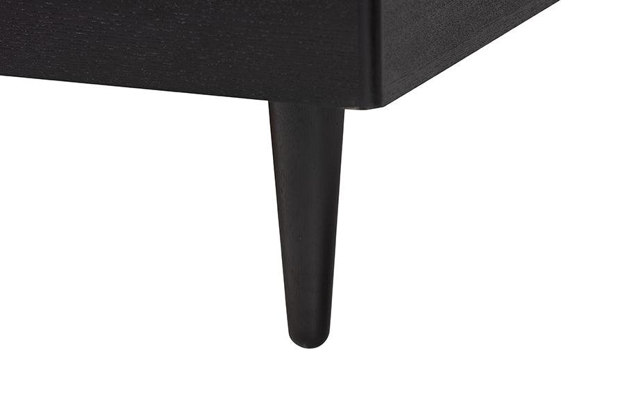 Baxton Studio Adriano Transitional Beige Fabric and Black Wood Queen Size Bed with Built-In Side Tables FredCo