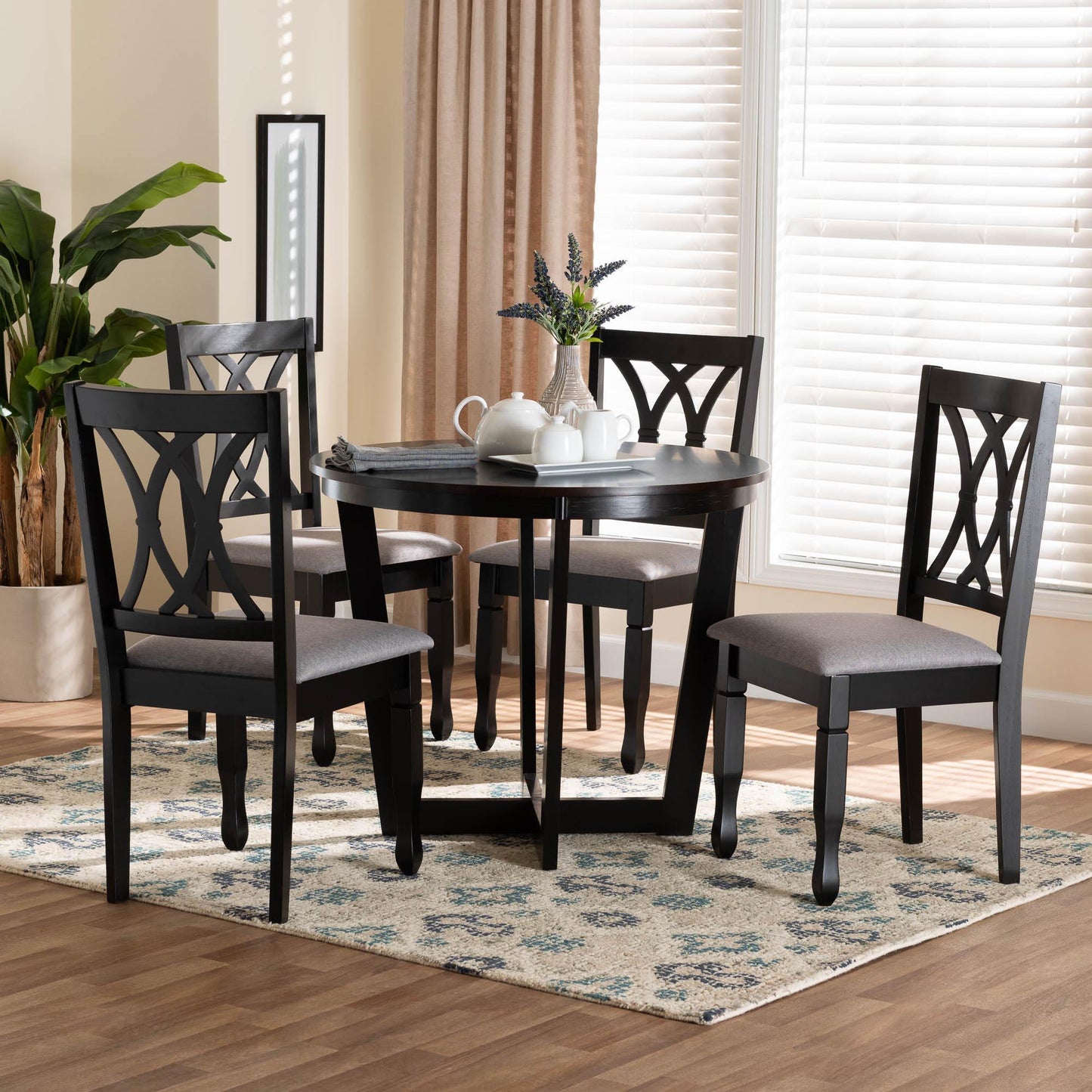 Baxton Studio Aggie Modern Grey Fabric and Dark Brown Finished Wood 5-Piece Dining Set FredCo