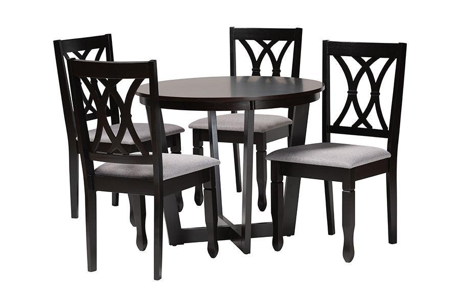 Baxton Studio Aggie Modern Grey Fabric and Dark Brown Finished Wood 5-Piece Dining Set FredCo