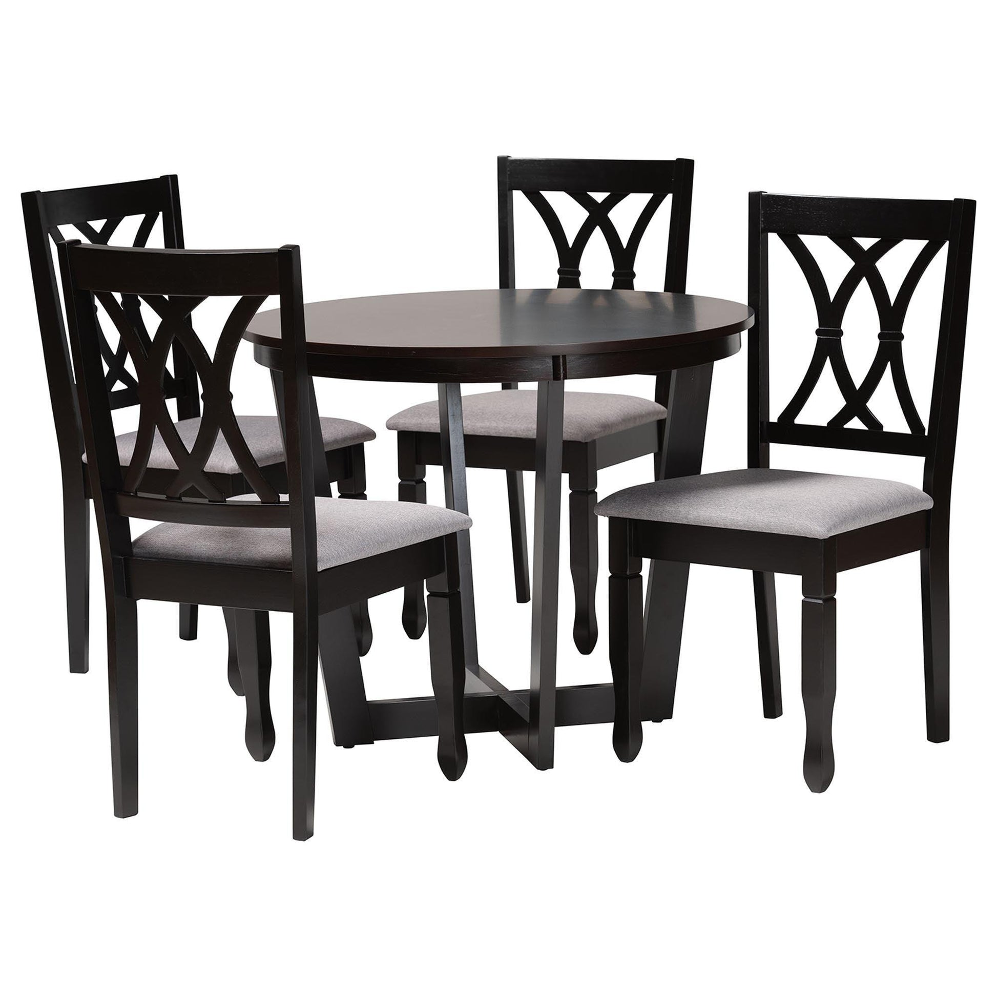 Baxton Studio Aggie Modern Grey Fabric and Dark Brown Finished Wood 5-Piece Dining Set FredCo