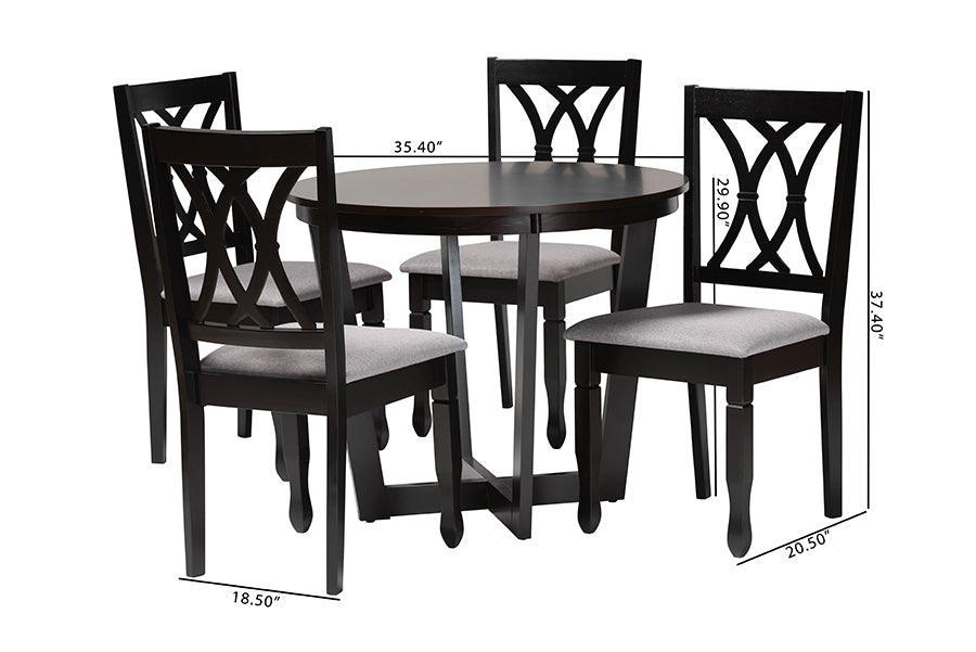 Baxton Studio Aggie Modern Grey Fabric and Dark Brown Finished Wood 5-Piece Dining Set FredCo