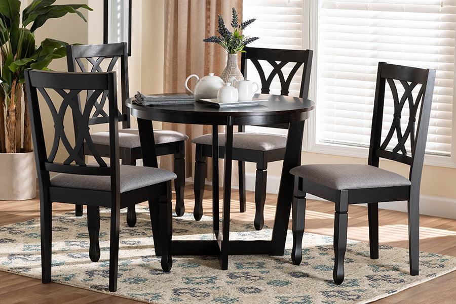 Baxton Studio Aggie Modern Grey Fabric and Dark Brown Finished Wood 5-Piece Dining Set FredCo