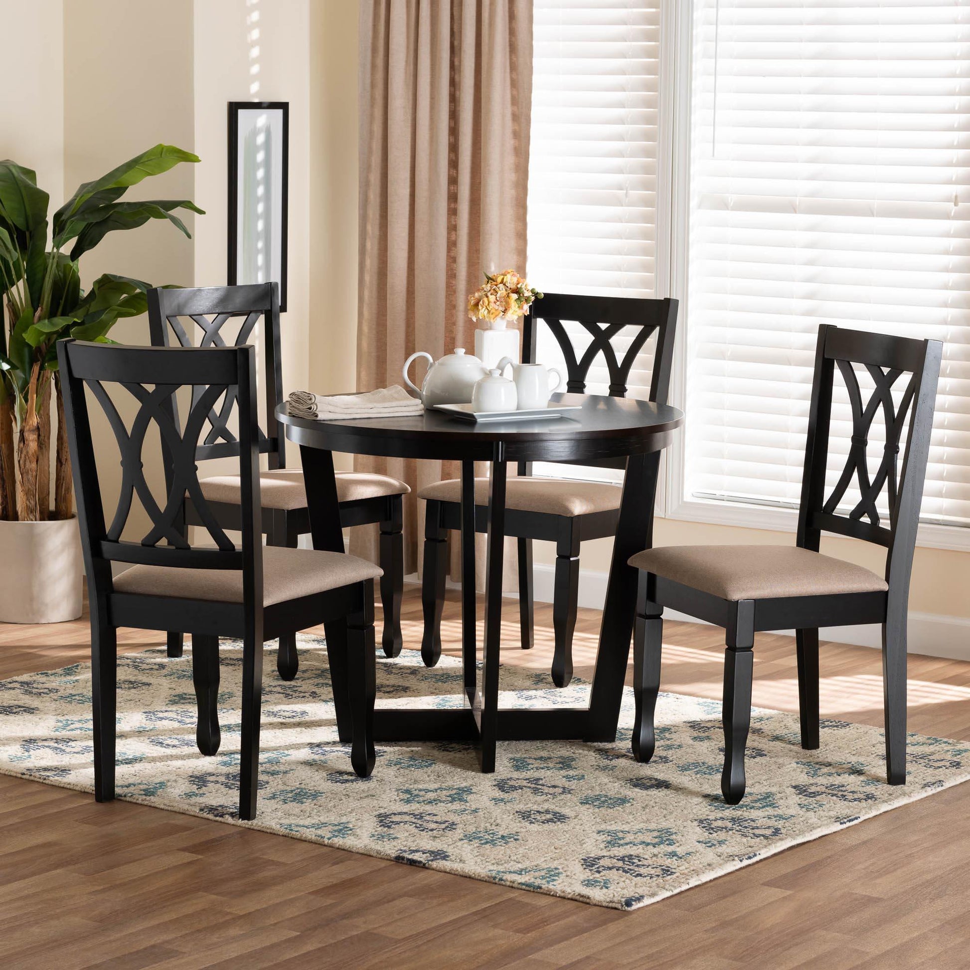 Baxton Studio Aggie Modern Sand Fabric and Dark Brown Finished Wood 5-Piece Dining Set FredCo