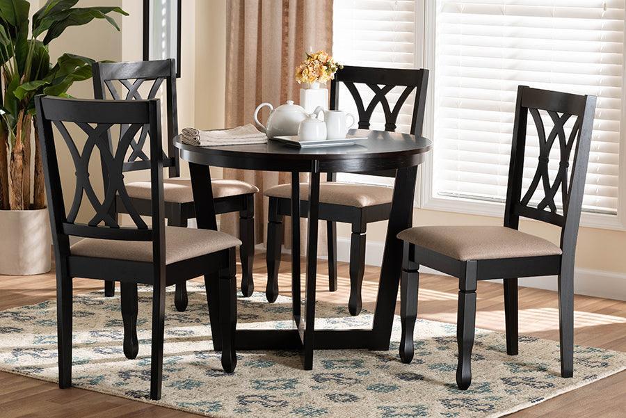 Baxton Studio Aggie Modern Sand Fabric and Dark Brown Finished Wood 5-Piece Dining Set FredCo