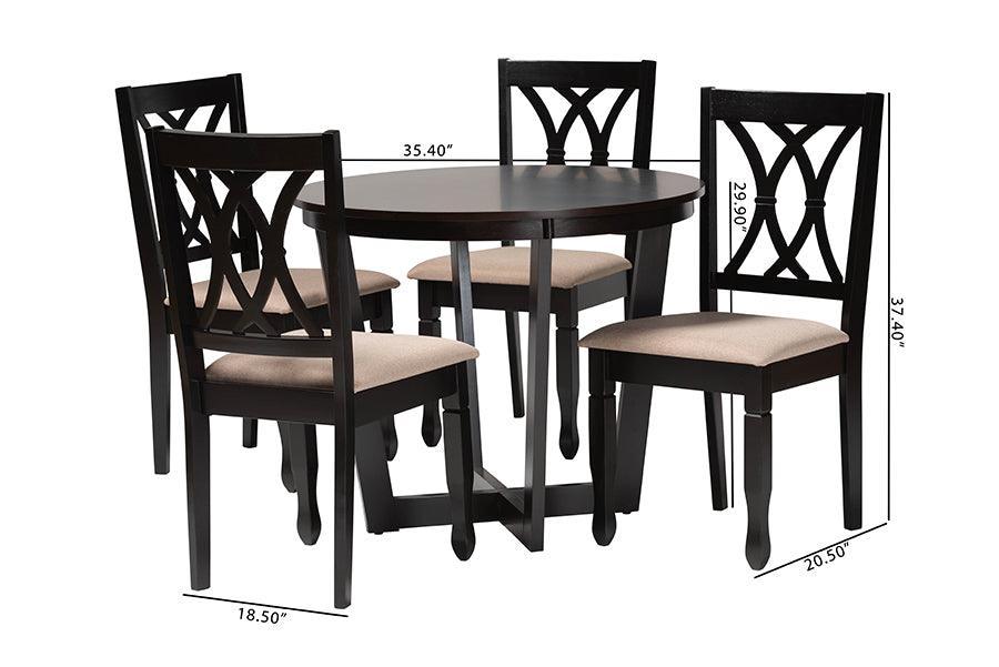 Baxton Studio Aggie Modern Sand Fabric and Dark Brown Finished Wood 5-Piece Dining Set FredCo