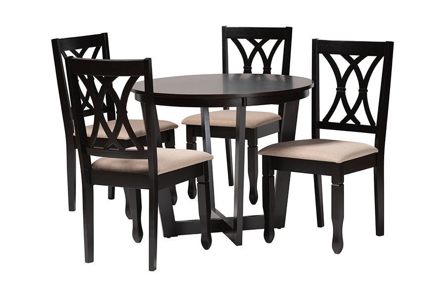 Baxton Studio Aggie Modern Sand Fabric and Dark Brown Finished Wood 5-Piece Dining Set FredCo
