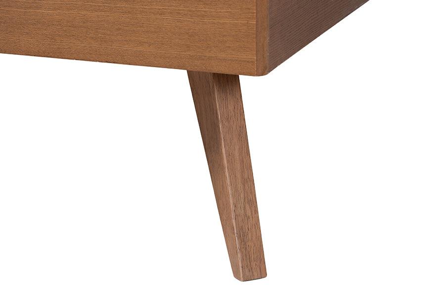 Baxton Studio Aithan Mid-Century Walnut Brown Wood and Rattan King Size Platform Bed FredCo