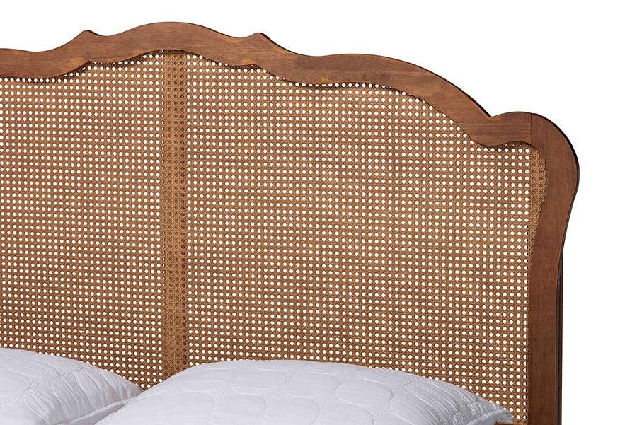 Baxton Studio Aithan Mid-Century Walnut Brown Wood and Rattan King Size Platform Bed FredCo