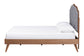 Modern wood bed frame with gray upholstered headboard and white mattress, FredCo International