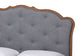 Tufted gray fabric headboard with wood trim, elegant bedroom furniture from FredCo International