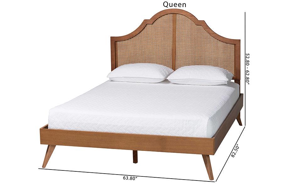 Baxton Studio Alecia Mid-Century Ash Walnut Wood Queen Size Platform Bed FredCo