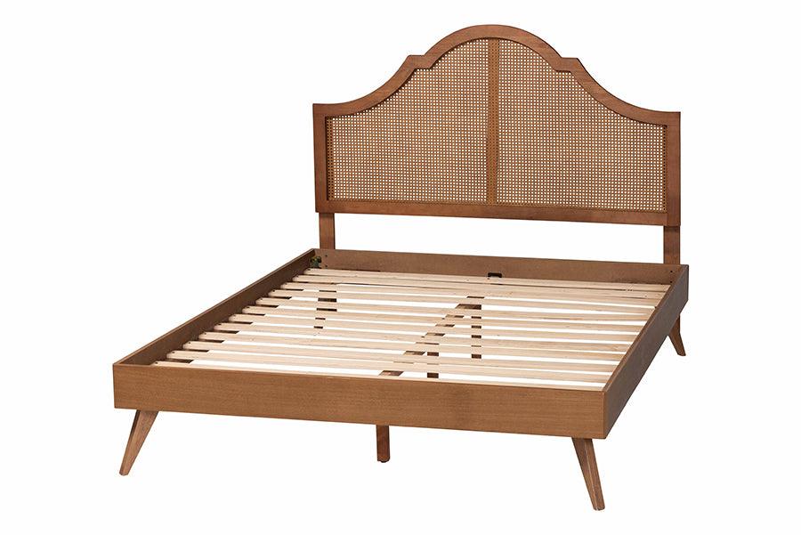 Baxton Studio Alecia Mid-Century Ash Walnut Wood Queen Size Platform Bed FredCo