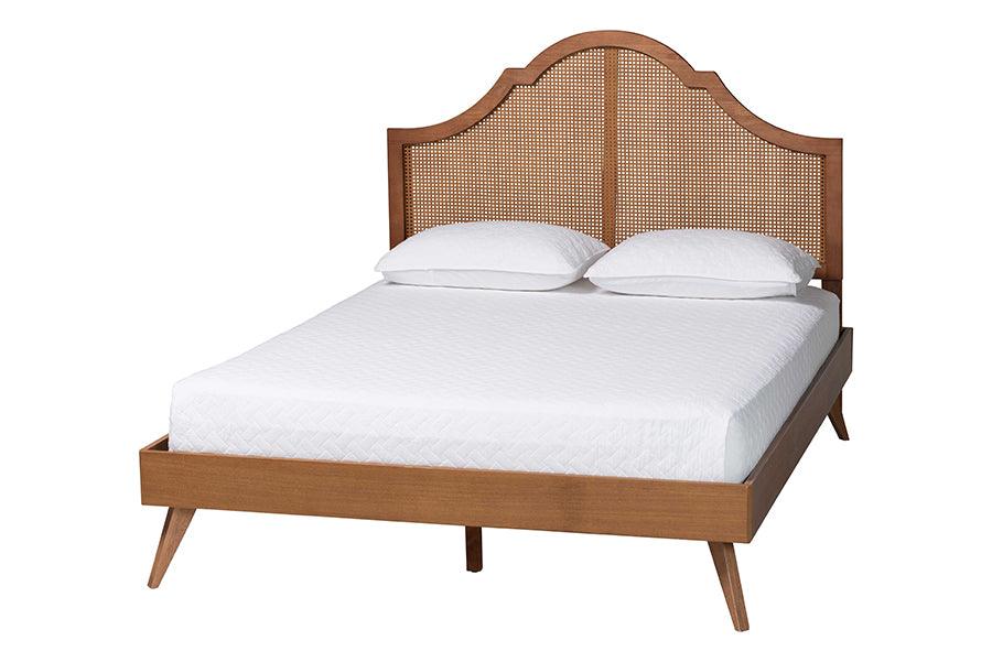 Baxton Studio Alecia Mid-Century Ash Walnut Wood Queen Size Platform Bed FredCo