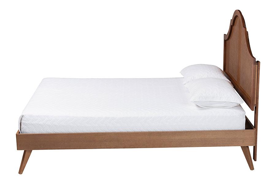 Baxton Studio Alecia Mid-Century Ash Walnut Wood Queen Size Platform Bed FredCo