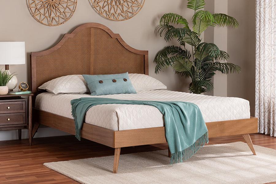 Baxton Studio Alecia Mid-Century Ash Walnut Wood Queen Size Platform Bed FredCo