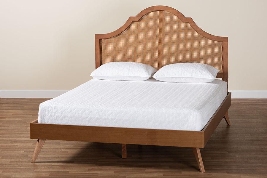 Baxton Studio Alecia Mid-Century Ash Walnut Wood Queen Size Platform Bed FredCo