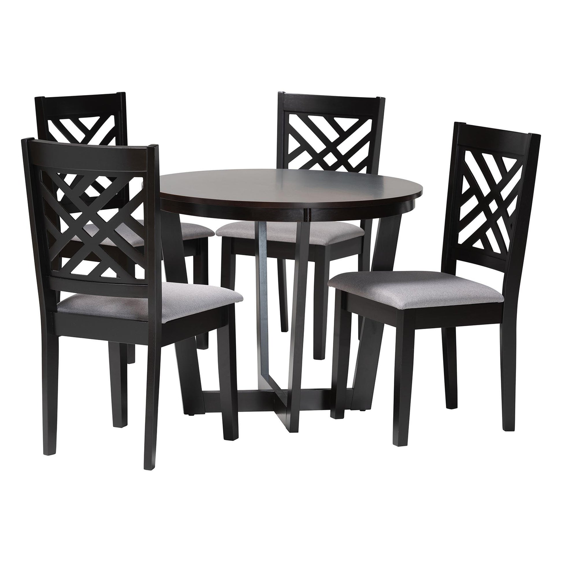 Baxton Studio Alena Modern Grey Fabric and Dark Brown Finished Wood 5-Piece Dining Set FredCo