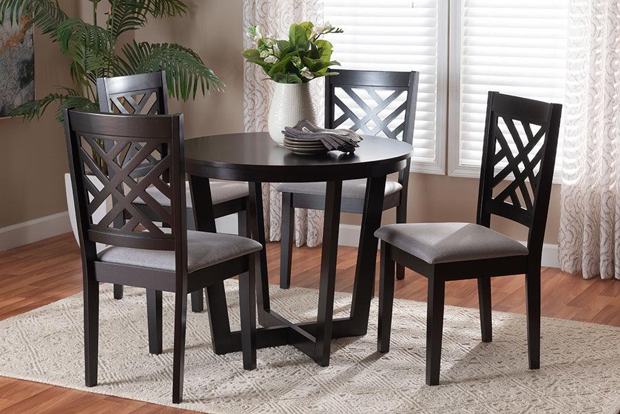 Baxton Studio Alena Modern Grey Fabric and Dark Brown Finished Wood 5-Piece Dining Set FredCo