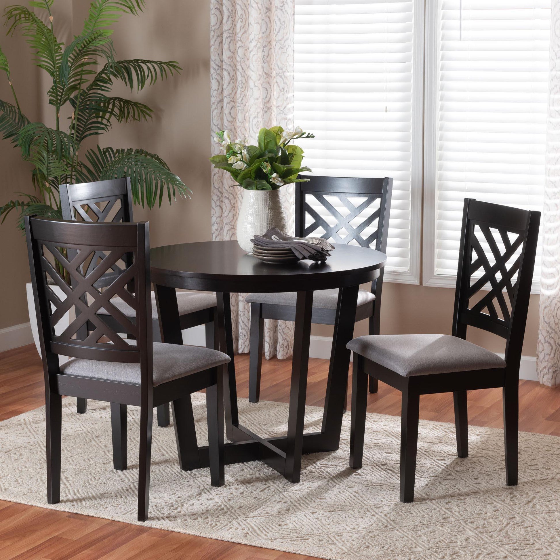 Baxton Studio Alena Modern Grey Fabric and Dark Brown Finished Wood 5-Piece Dining Set FredCo