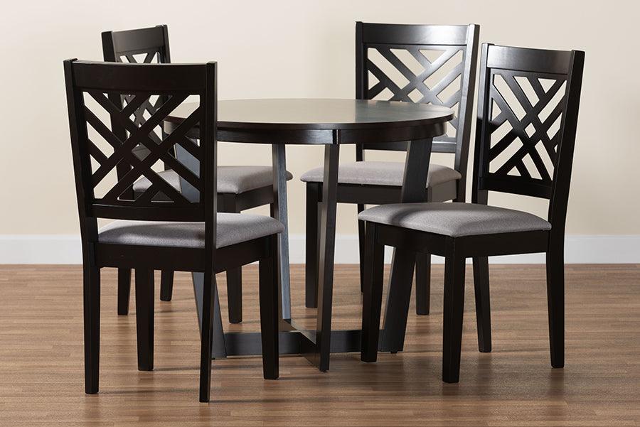 Baxton Studio Alena Modern Grey Fabric and Dark Brown Finished Wood 5-Piece Dining Set FredCo