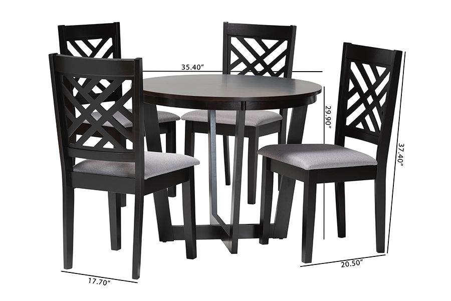 Baxton Studio Alena Modern Grey Fabric and Dark Brown Finished Wood 5-Piece Dining Set FredCo