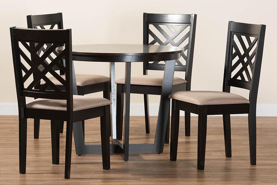 Baxton Studio Alena Modern Sand Fabric and Dark Brown Finished Wood 5-Piece Dining Set FredCo