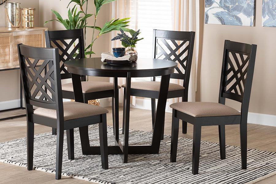 Baxton Studio Alena Modern Sand Fabric and Dark Brown Finished Wood 5-Piece Dining Set FredCo