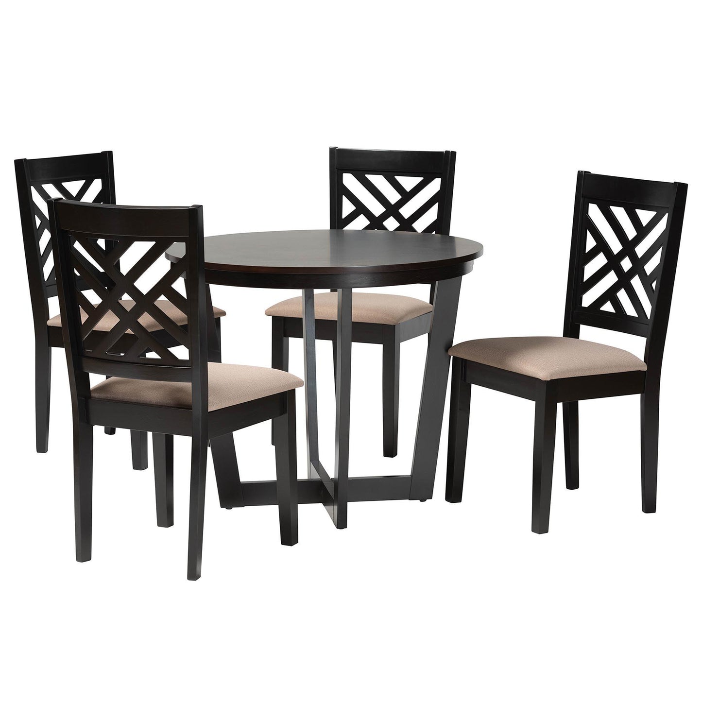 Baxton Studio Alena Modern Sand Fabric and Dark Brown Finished Wood 5-Piece Dining Set FredCo