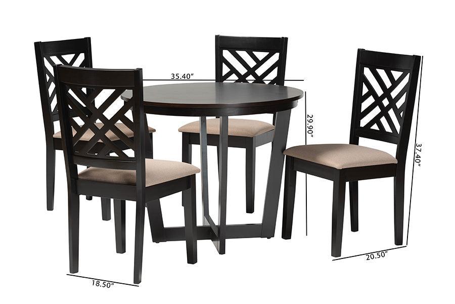Baxton Studio Alena Modern Sand Fabric and Dark Brown Finished Wood 5-Piece Dining Set FredCo