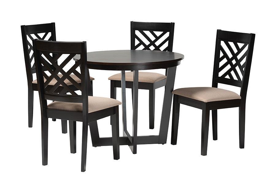 Baxton Studio Alena Modern Sand Fabric and Dark Brown Finished Wood 5-Piece Dining Set FredCo
