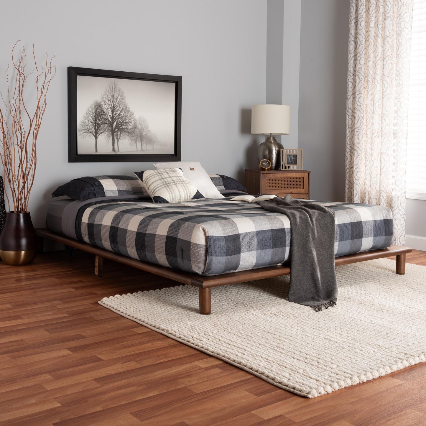 Baxton Studio Alivia Mid-Century Modern Walnut Brown Finished Wood Frame FredCo