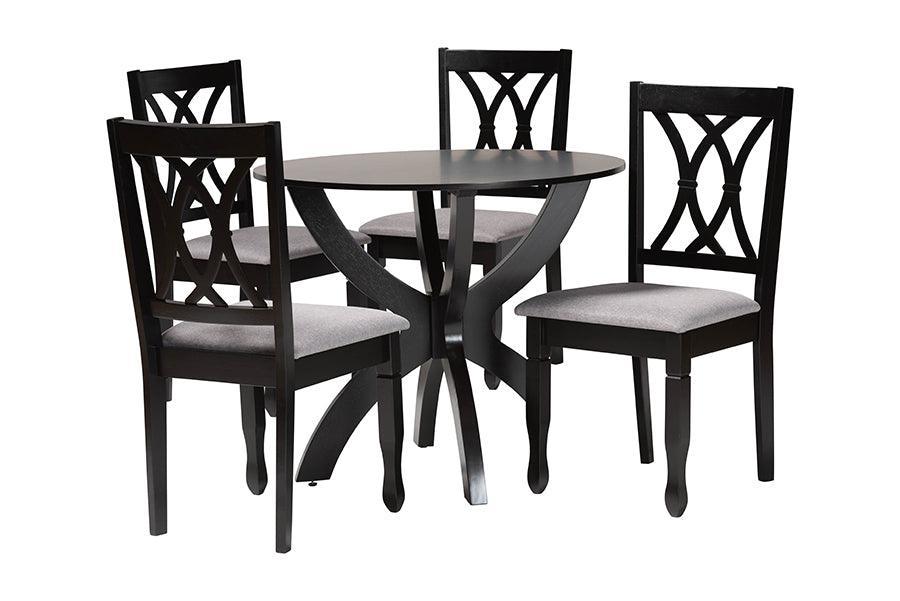 Baxton Studio April Modern Grey Fabric and Dark Brown Finished Wood 5-Piece Dining Set FredCo