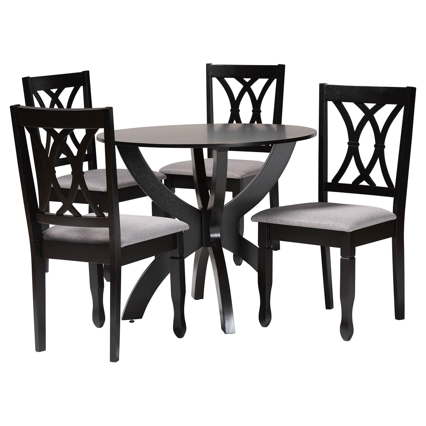 Baxton Studio April Modern Grey Fabric and Dark Brown Finished Wood 5-Piece Dining Set FredCo