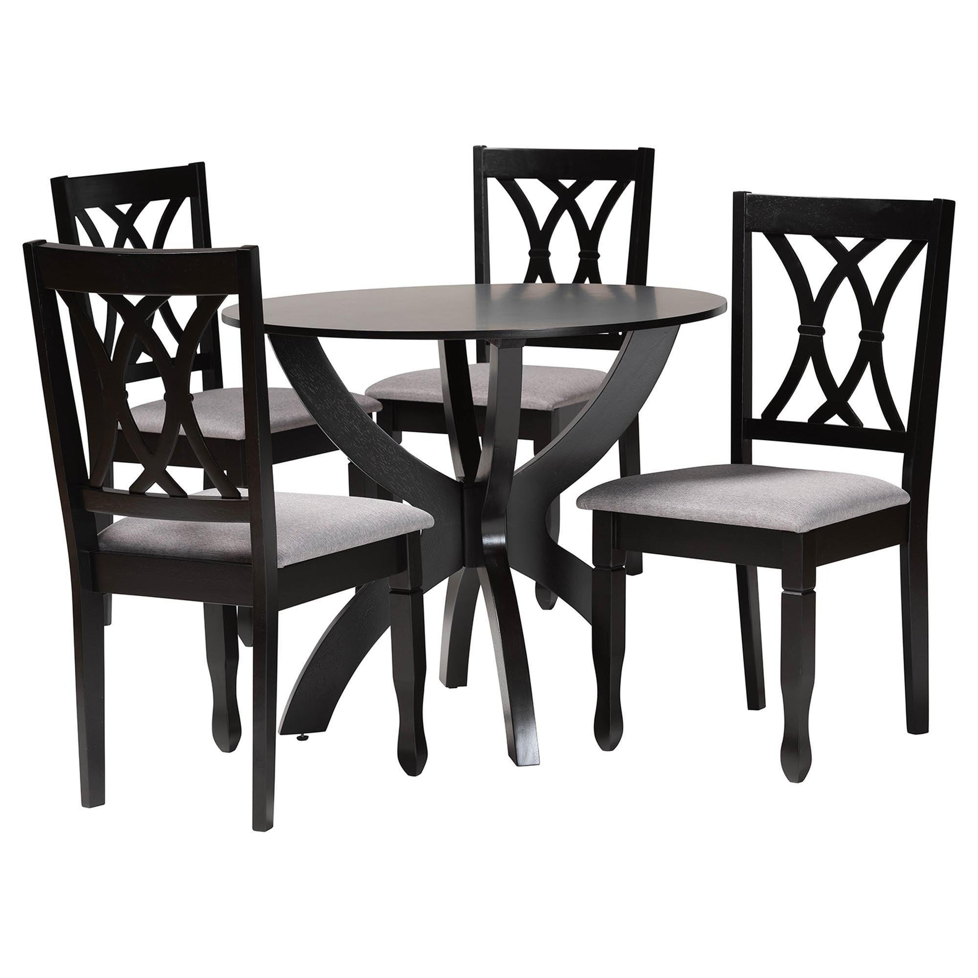Baxton Studio April Modern Grey Fabric and Dark Brown Finished Wood 5-Piece Dining Set FredCo