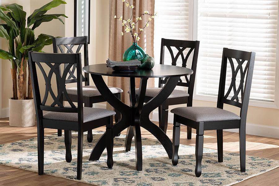 Baxton Studio April Modern Grey Fabric and Dark Brown Finished Wood 5-Piece Dining Set FredCo