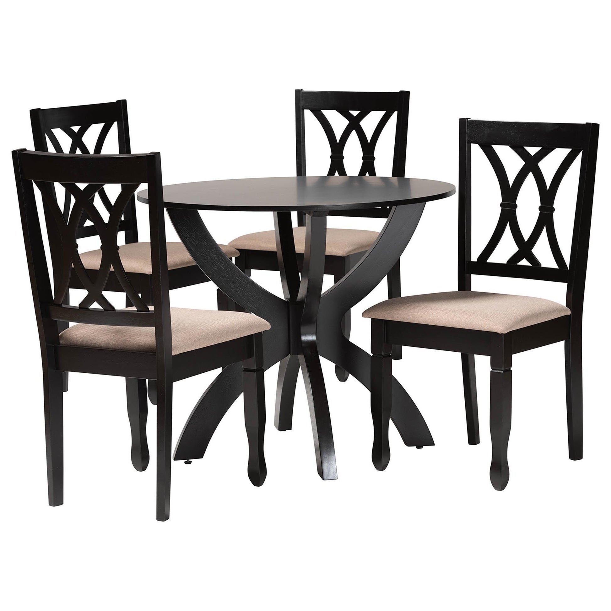Baxton Studio April Modern Sand Fabric and Dark Brown Finished Wood 5-Piece Dining Set FredCo