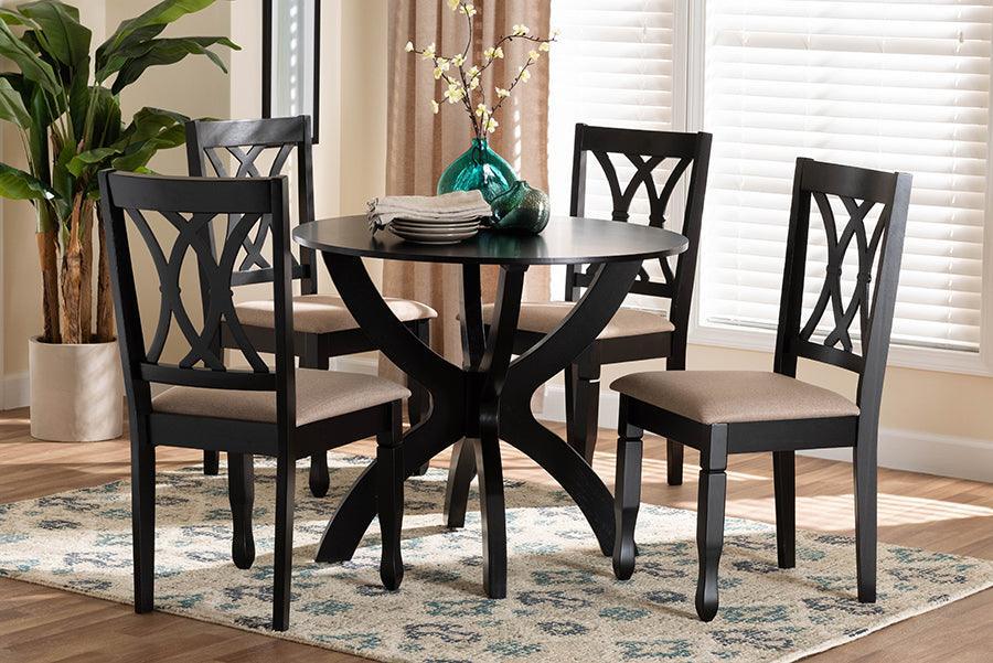Baxton Studio April Modern Sand Fabric and Dark Brown Finished Wood 5-Piece Dining Set FredCo
