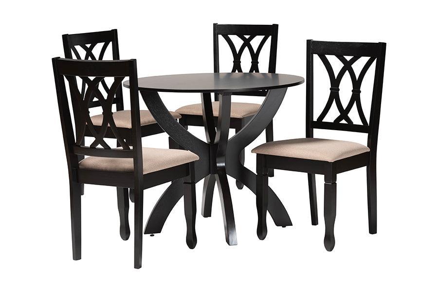 Baxton Studio April Modern Sand Fabric and Dark Brown Finished Wood 5-Piece Dining Set FredCo