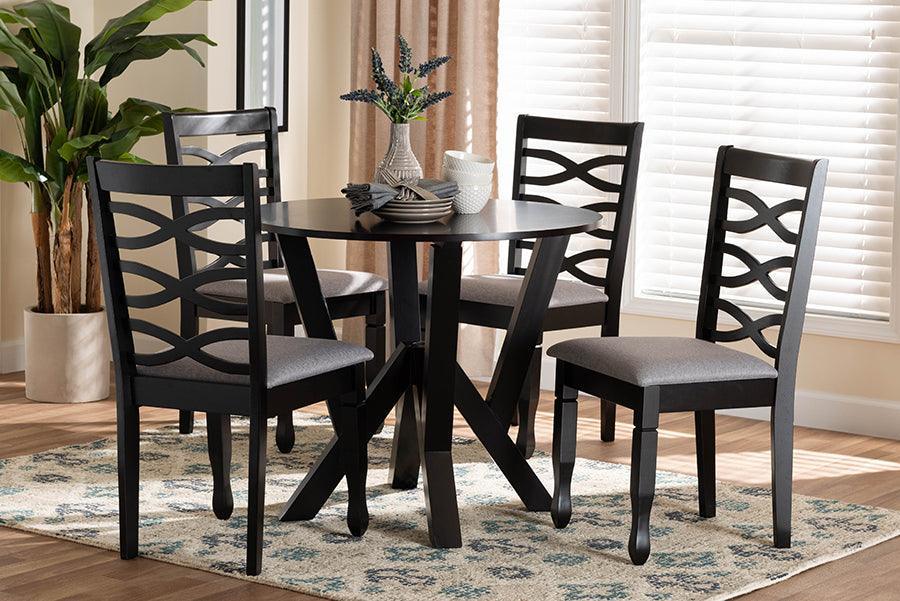Baxton Studio Ariane Modern Grey Fabric and Dark Brown Finished Wood 5-Piece Dining Set FredCo