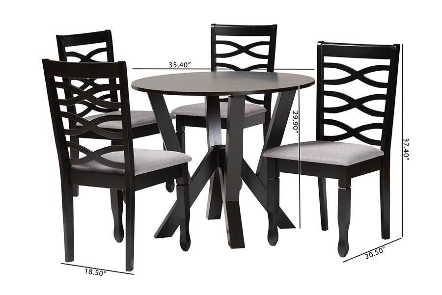 Baxton Studio Ariane Modern Grey Fabric and Dark Brown Finished Wood 5-Piece Dining Set FredCo