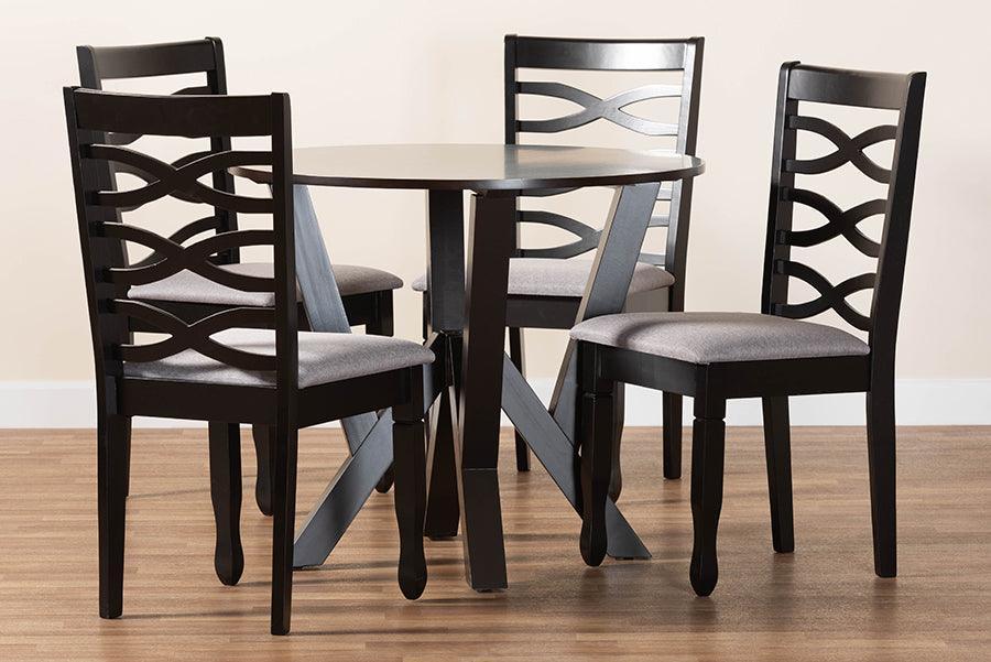 Baxton Studio Ariane Modern Grey Fabric and Dark Brown Finished Wood 5-Piece Dining Set FredCo