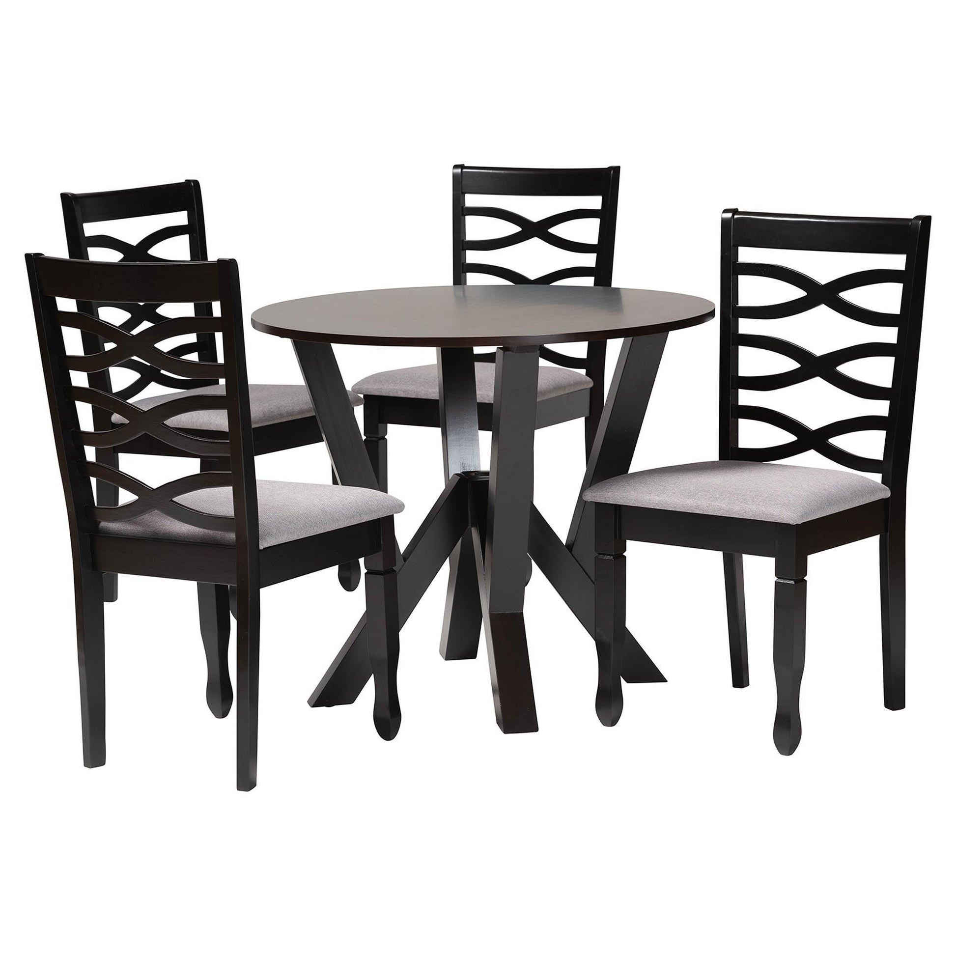 Baxton Studio Ariane Modern Grey Fabric and Dark Brown Finished Wood 5-Piece Dining Set FredCo