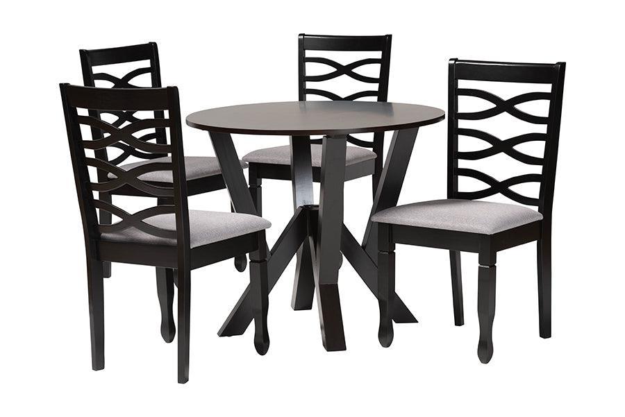 Baxton Studio Ariane Modern Grey Fabric and Dark Brown Finished Wood 5-Piece Dining Set FredCo